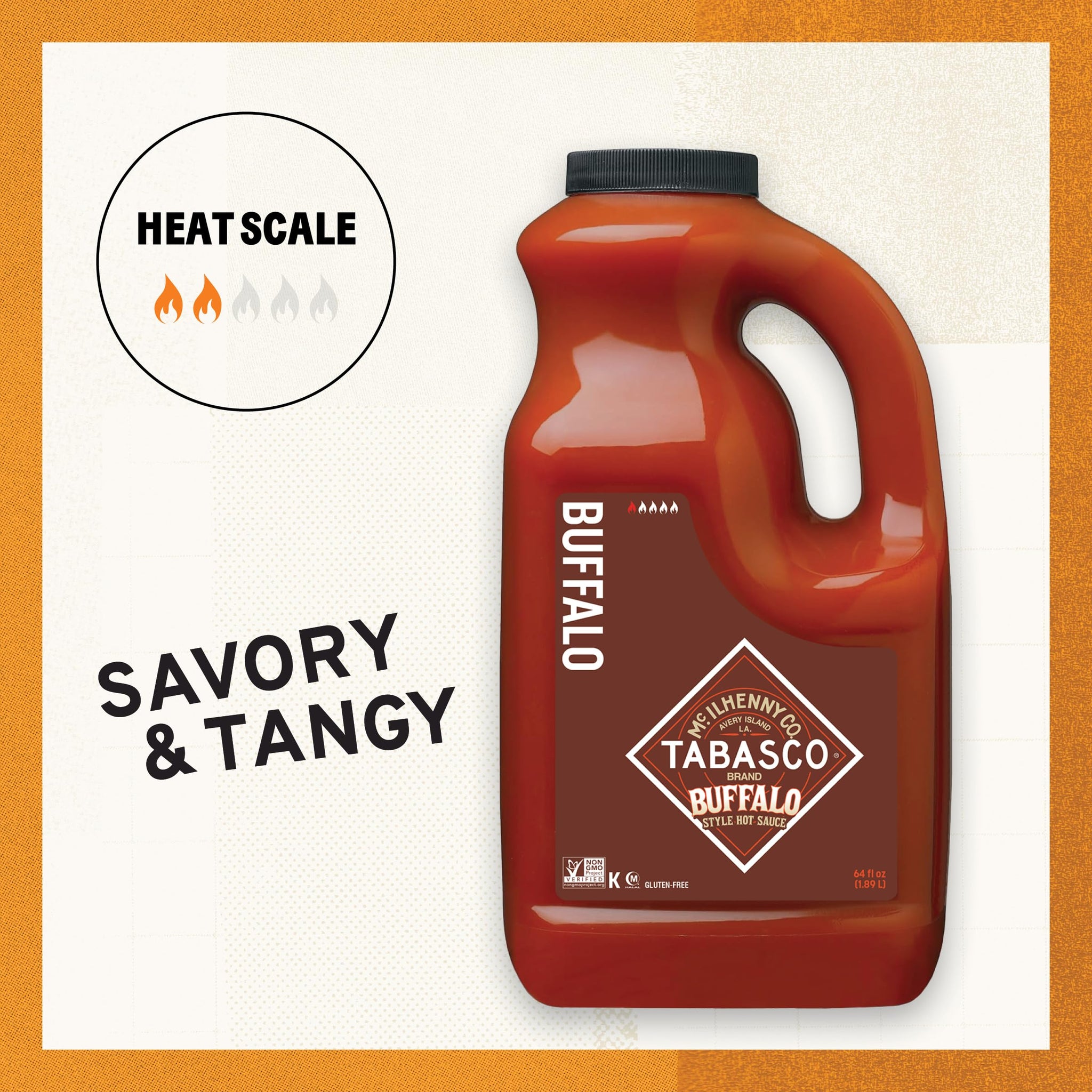 TABASCO Brand Buffalo Style Hot Sauce, Medium Hot Sauce, Bulk Plastic Jug, Thick & Tangy, Five Simple Ingredients, Perfect for Large Recipes, Great on