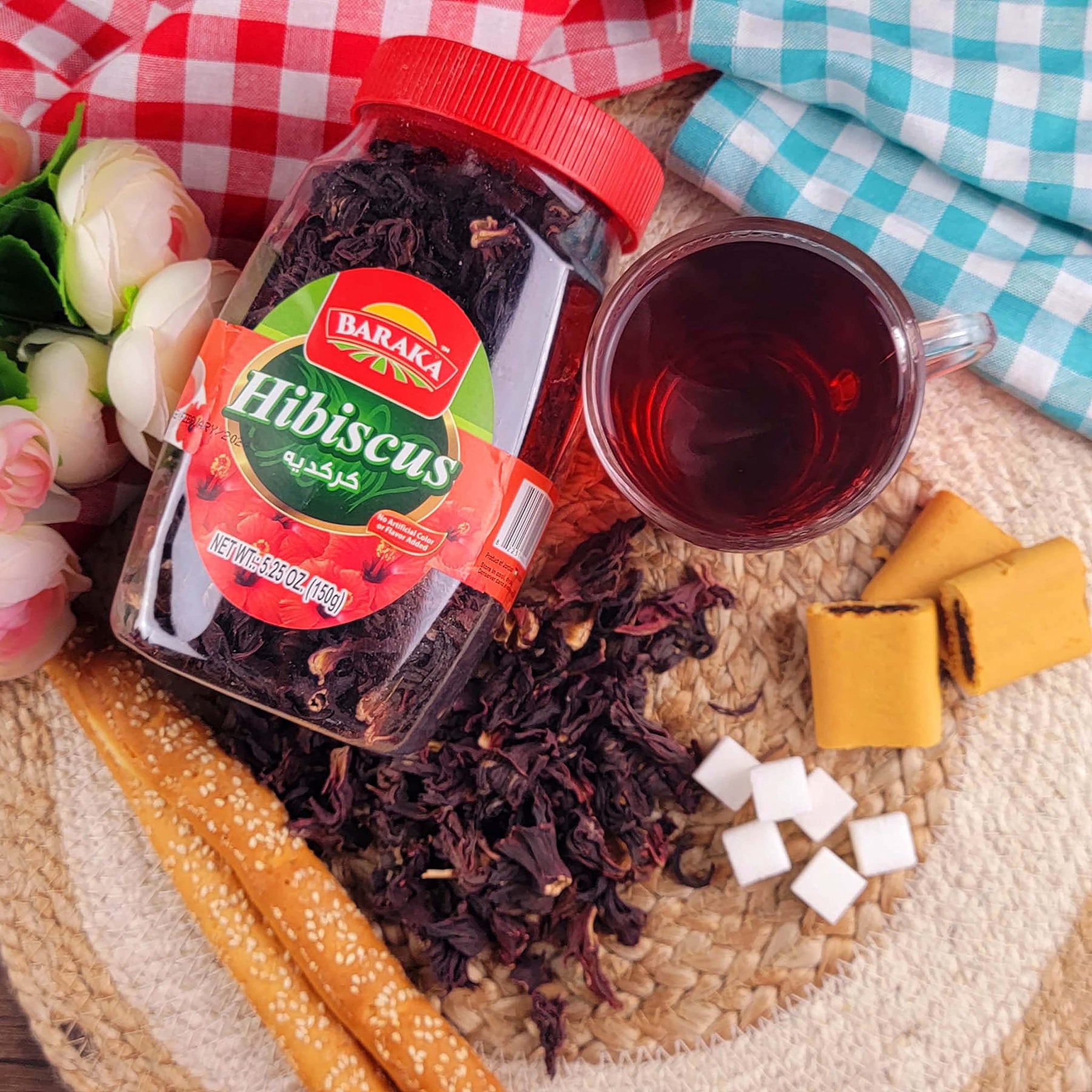 Baraka Hibiscus Tea Flower Leaves | Pure Loose Leaf Hibiscus Flower Petals in Jar | No Preservatives, No Additives, Natural Caffeine-Free Herbal Tea