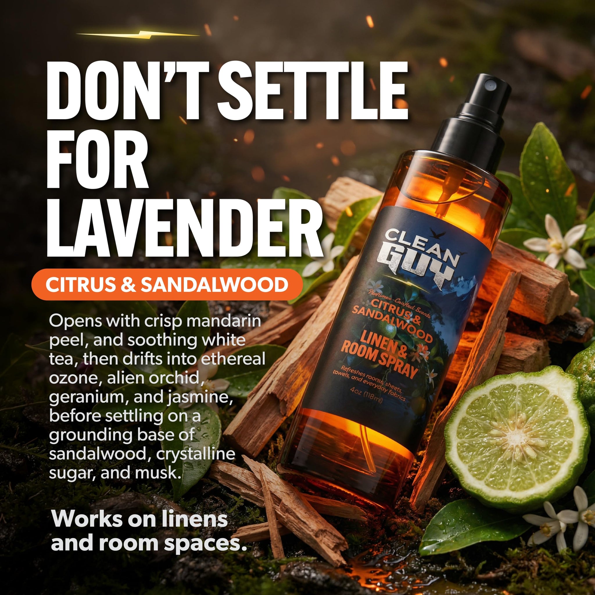 Clean Guy Room Spray for Men, Air Freshener Odor Eliminator- Masculine Home Fragrance & Linen Spray with Essential Oils - Long Lasting Room Deodorizer