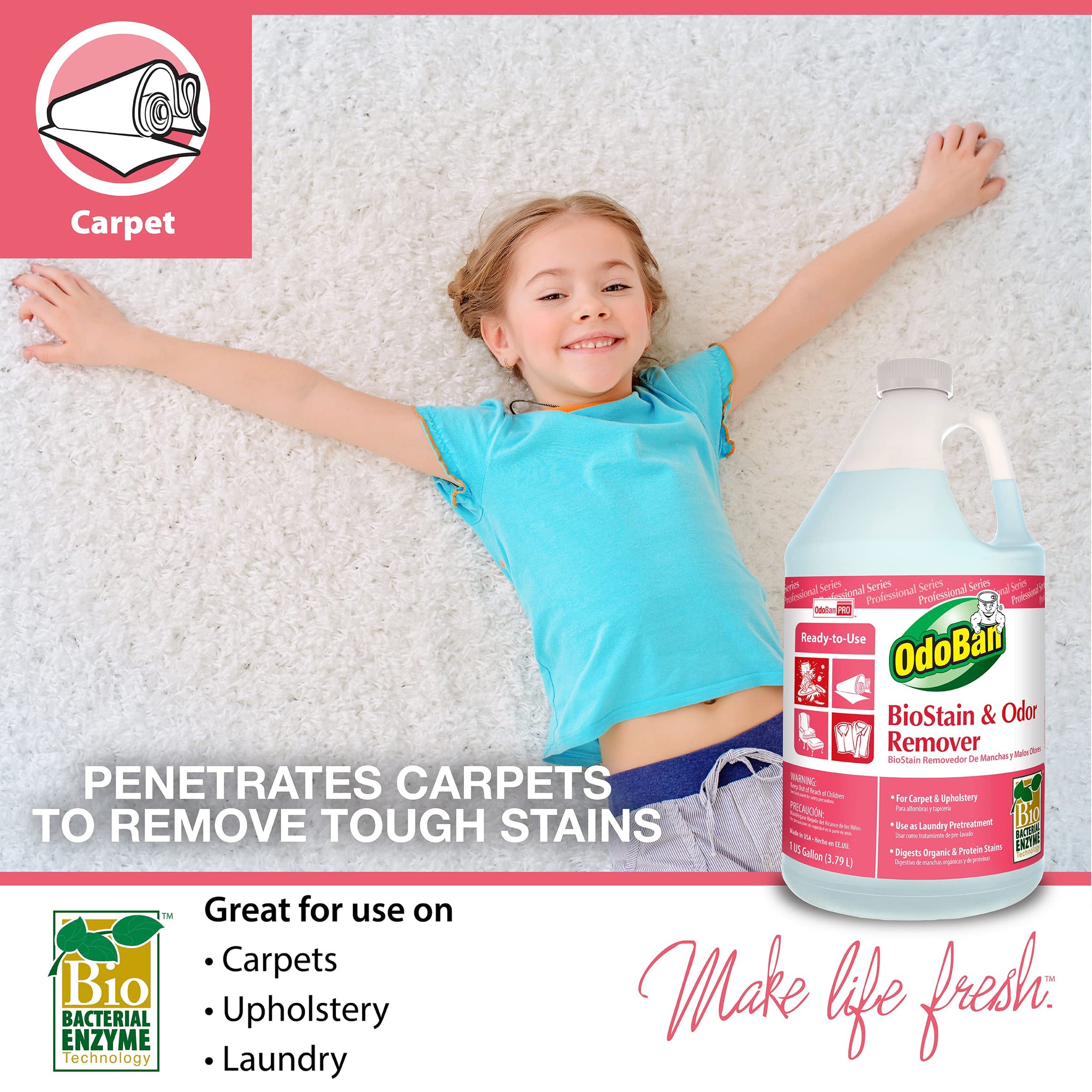 OdoBan Professional Cleaning and Odor Control Solutions, Ready-to-Use Biostain and Odor Remover, Made in the USA, 2 Gallons