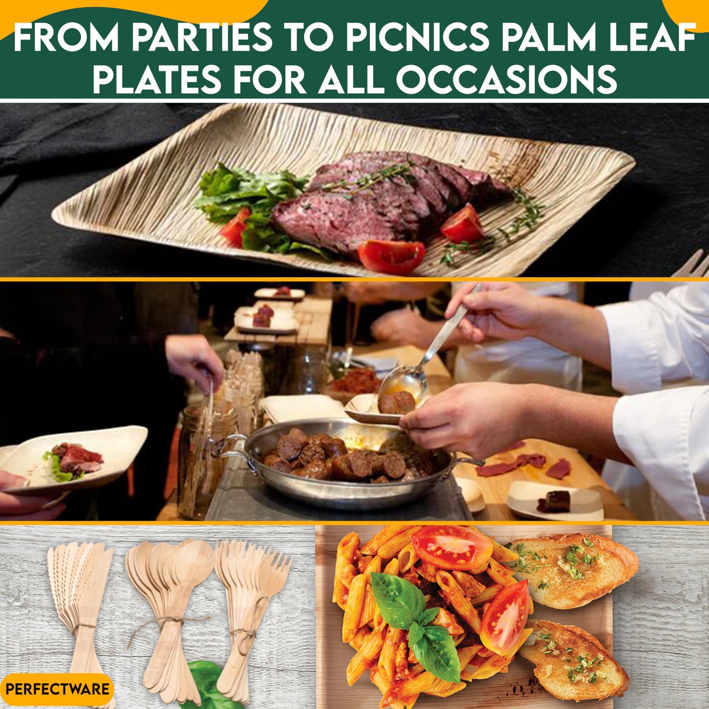 Perfectware 6 inch Square Palm Leaf Plates. Eco Friendly Dinnerware. Set of 25 Plates