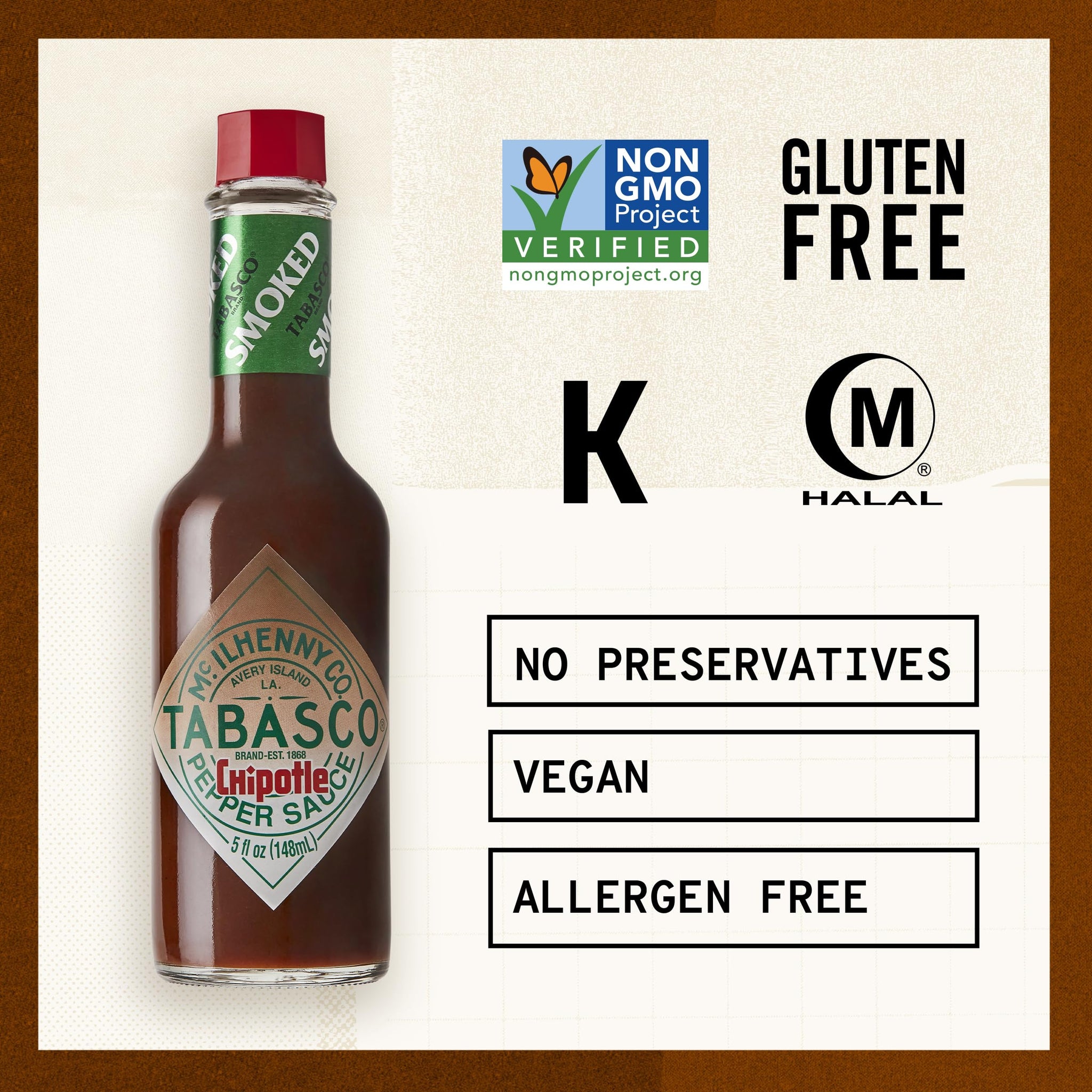 TABASCO Brand Chipotle Pepper Hot Sauce, Medium Heat, Glass Bottle, Smoky & Smooth, Great for Marinating or Grilling Meats, Chicken Burritos, & More