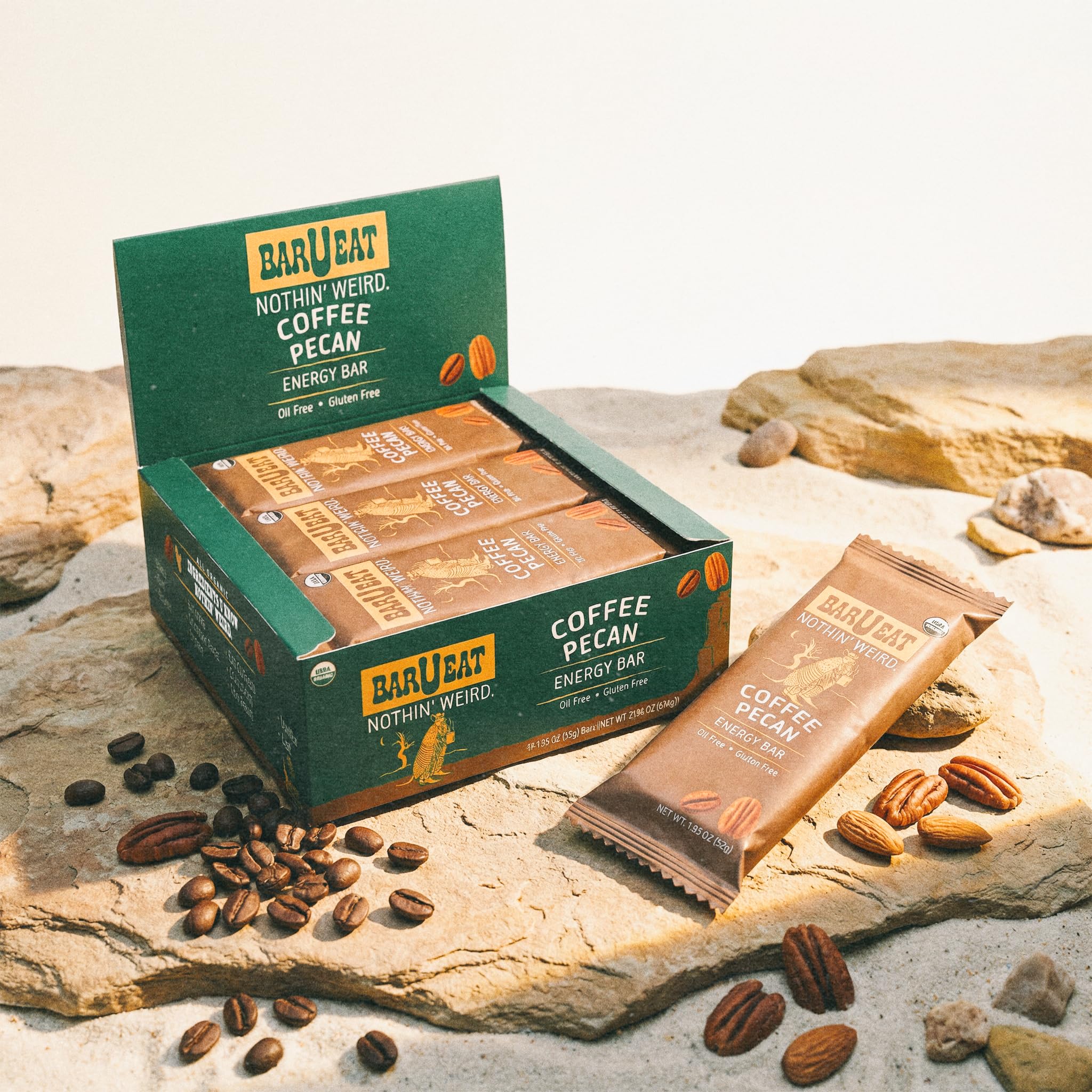 BAR U EAT Gluten-Free, High Fiber, Energy Bar. Real Food Ingredients | Oil Free | Organic | No Artificial Sugar | Healthy Snacks (Coffee Pecan 12