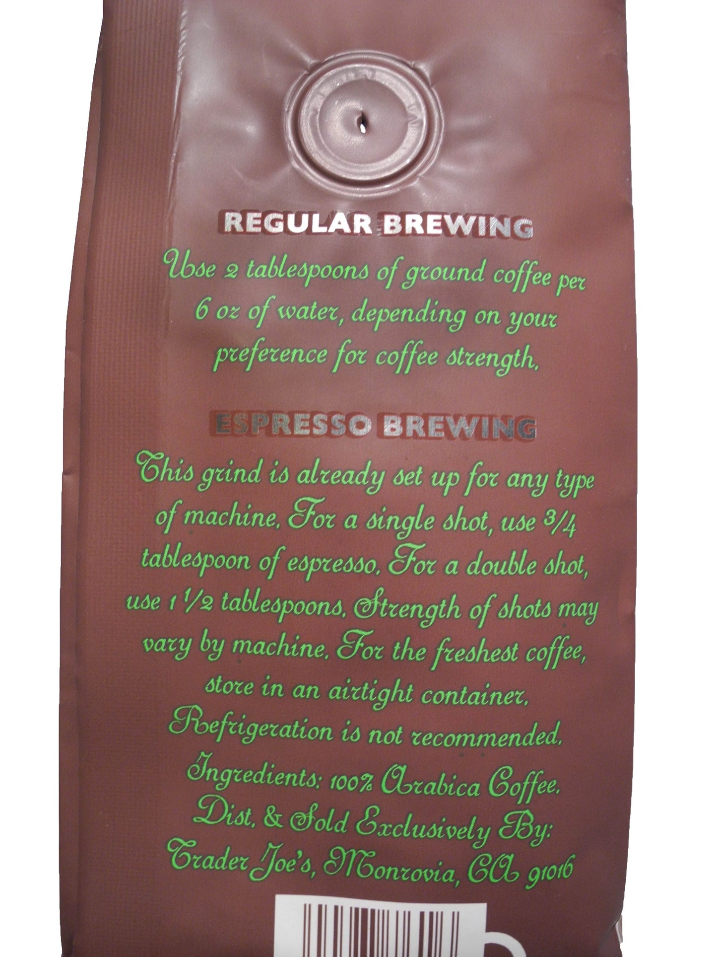 Trader Joe's Shade Grown Ground Espresso Blend 100% Arabica Beans Dark Roast Fine Grind