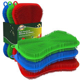 6 Pack Silicone Scrubbing Sponge by SCRUBIT - Real Silicon Non Scratch & Non Smell Kitchen Scrubber Pad for Dishes, Fruit, Vegetable - Reusable