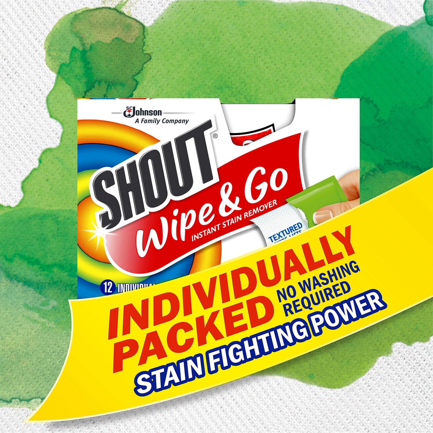 Shout Wipes, Wipe and Go Instant Stain Remover, Laundry Stain and Spot Remover for On-the-Go, 4 Wipes (Pack of 1)