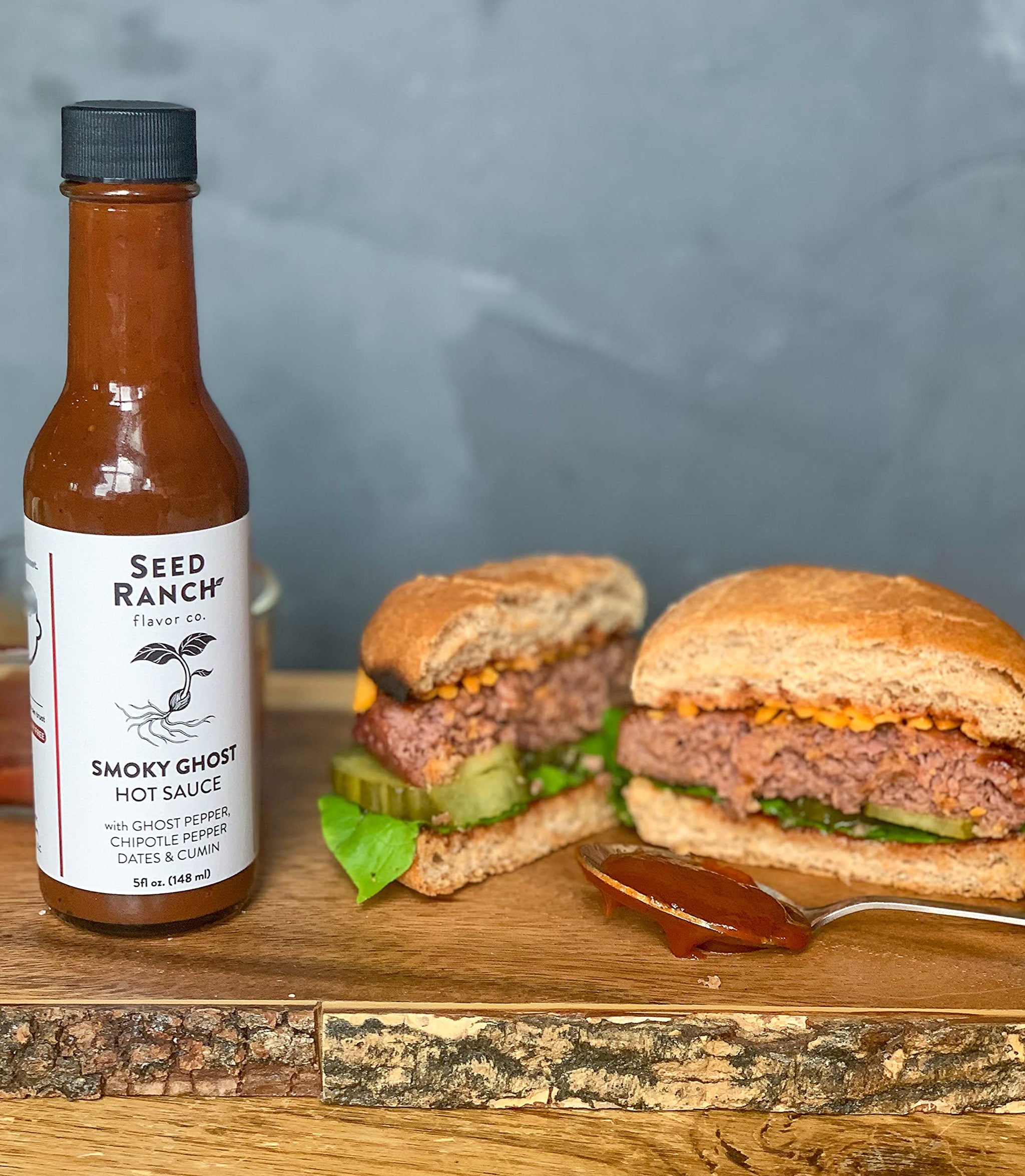 Seed Ranch Smoky Ghost Hot Sauce, 5 Oz. - Hot Spice - Ghost Pepper, Organic Gourmet Hot Sauce with Chipotle & Sweet & Spicy Dates - Vegan, Non-GMO