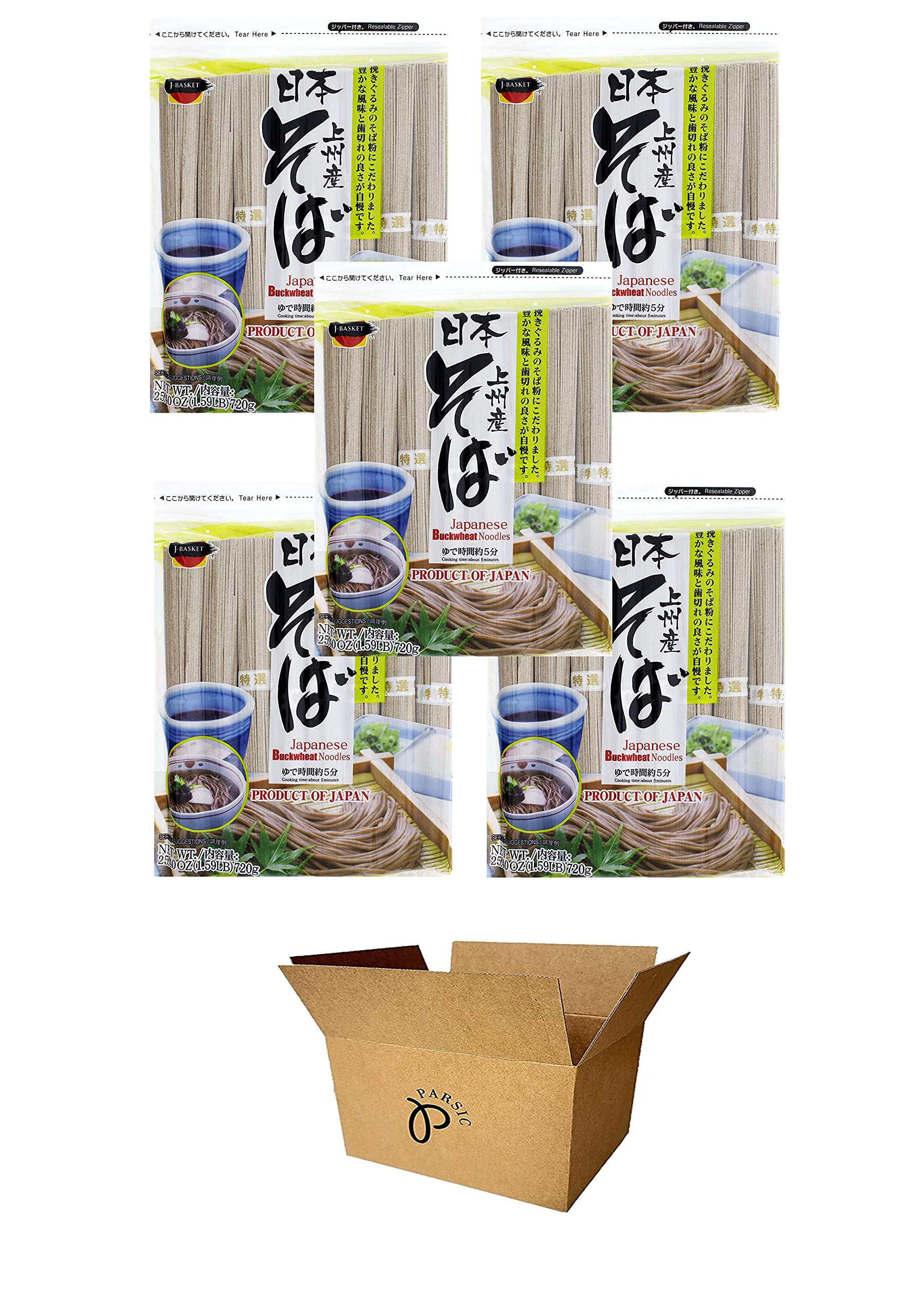 J-Basket Japanese Noodles 5-Pack Set, Buckwheat