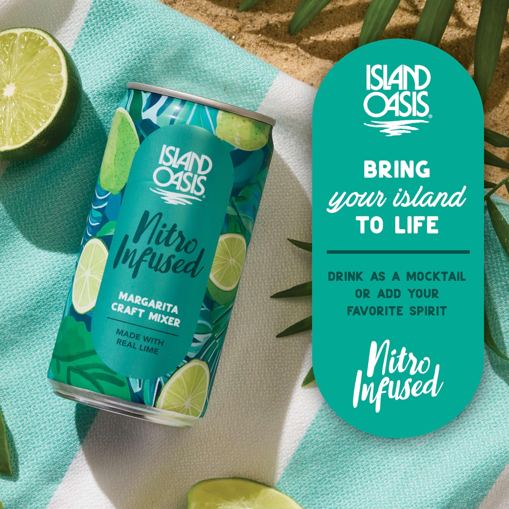 Island Oasis Nitro Infused Margarita Craft Mixer, 8.4 fl oz, pack of 4, Naturally Flavored Mocktail & Non-Alcoholic Mixer