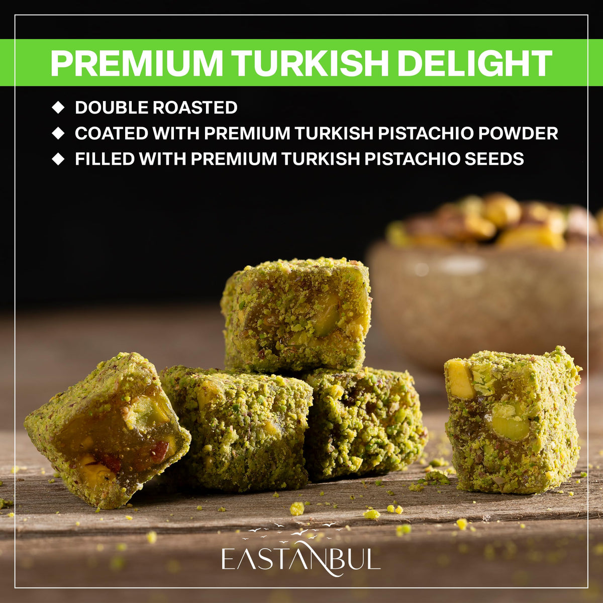 Eastanbul Turkish Delight Pistachio, Turkish Delights Candy, Lokum, 8.8oz