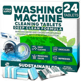 Sudstainables Washing Machine Cleaner Tablets (24-Pack) - Deep Clean Odor & Residue Remover for Front & Top Load Washers, HE & Septic Safe Washing