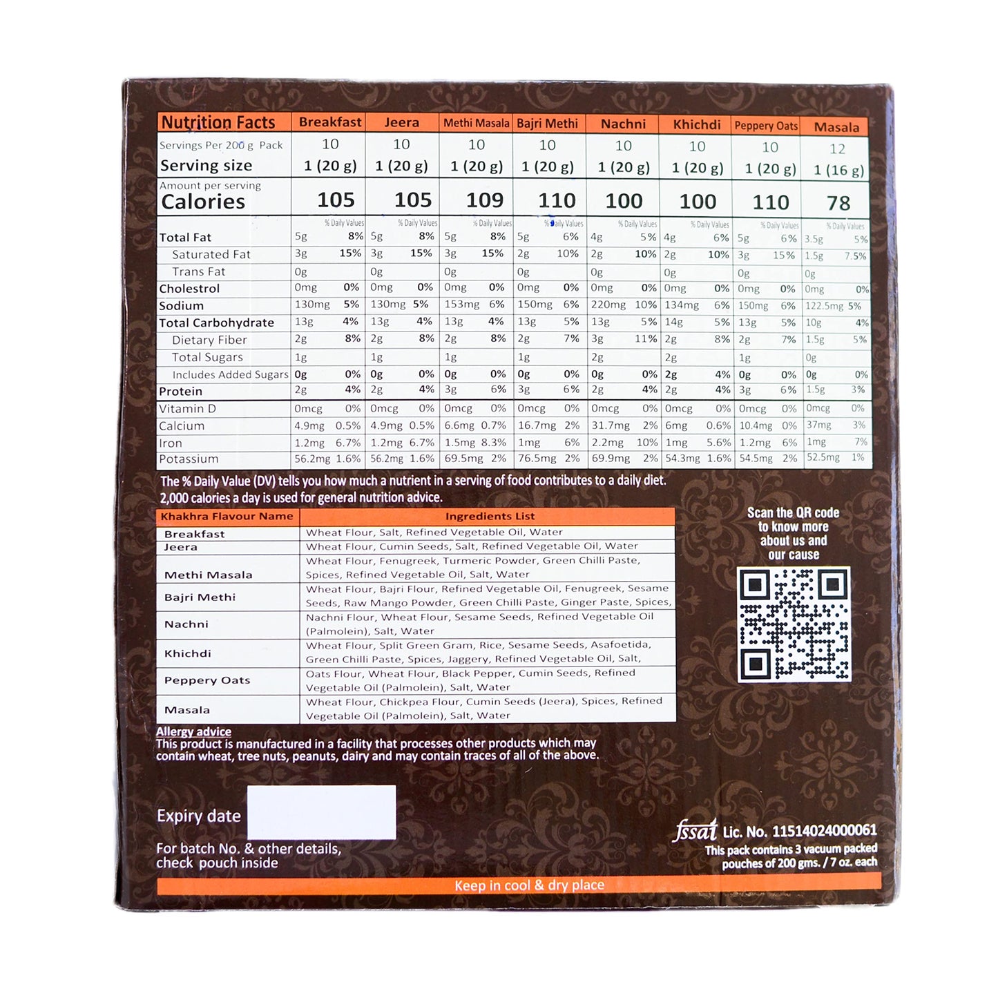 Chaakri Khakhra; Value Pack(21 oz): 3 Packs of 10 Khakhras each; 3 X 200g, Total 600g) Hand rolled khakhra, roasted crispies, No Preservatives