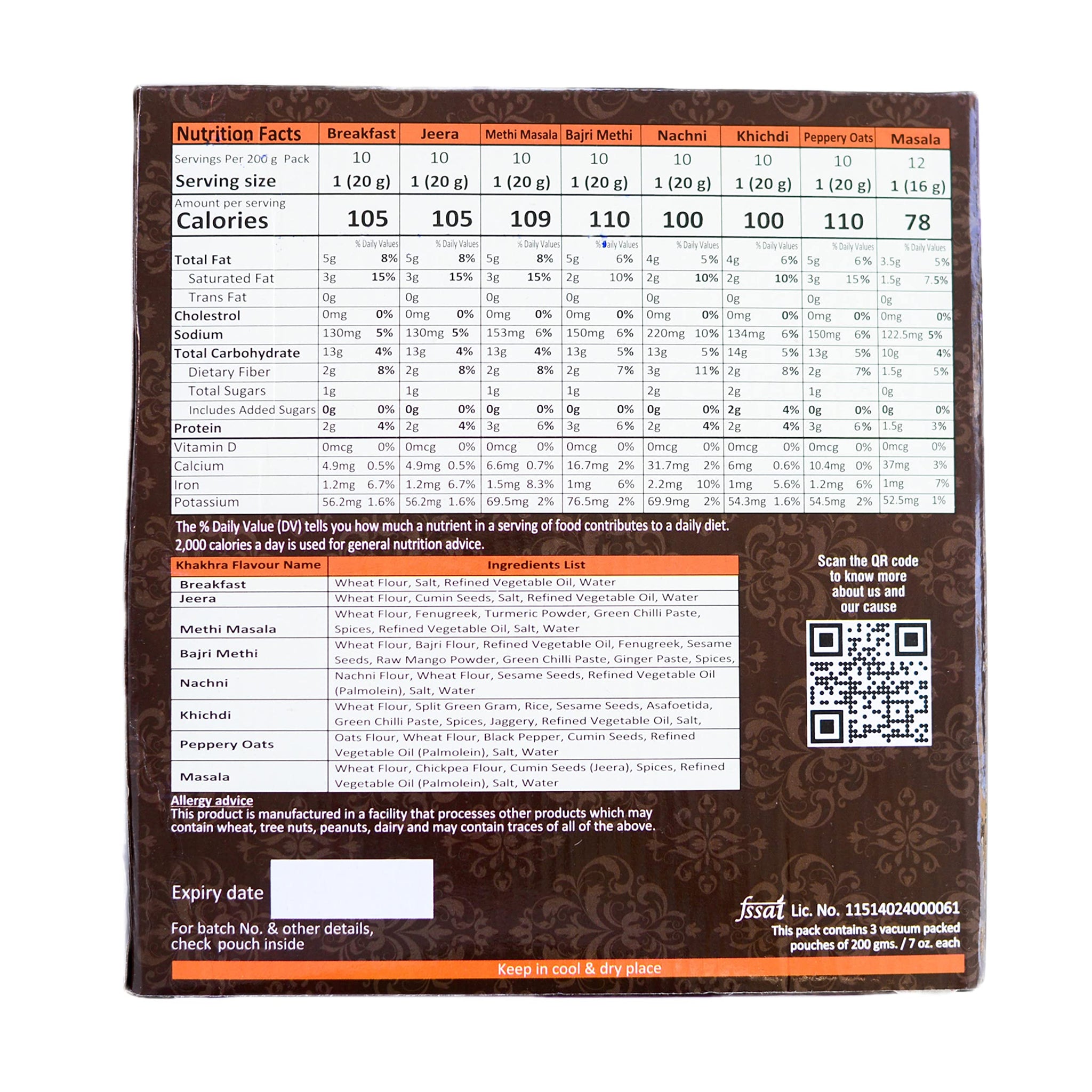 Chaakri Khakhra; Value Pack(21 oz): 3 Packs of 10 Khakhras each; 3 X 200g, Total 600g) Hand rolled khakhra, roasted crispies, No Preservatives