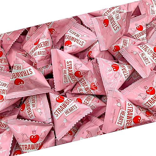 Strawberry Hearts | 24 Mini Packs | Hard Candy Individually Wrapped for Classroom and Party Favors | White, Red and Pink Hearts for Sharing