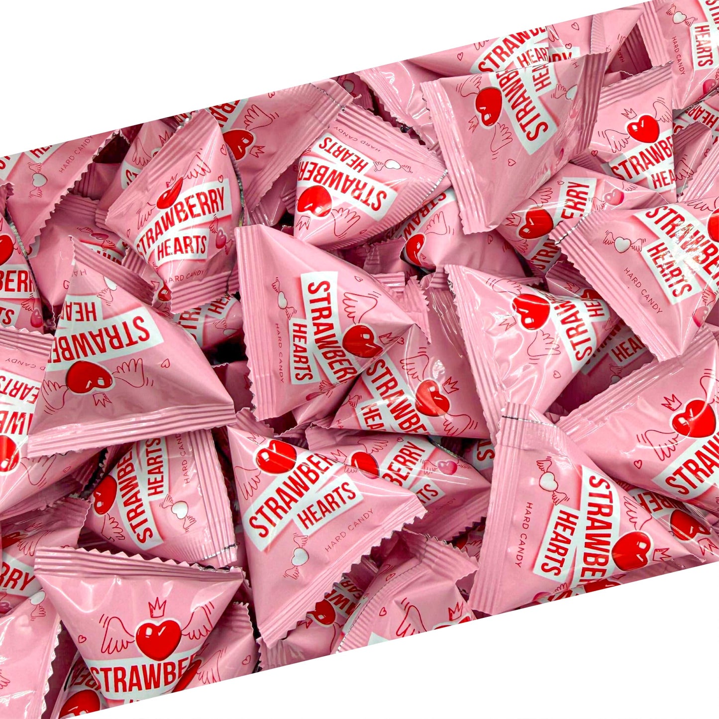 Strawberry Hearts | 24 Mini Packs | Hard Candy Individually Wrapped for Classroom and Party Favors | White, Red and Pink Hearts for Sharing
