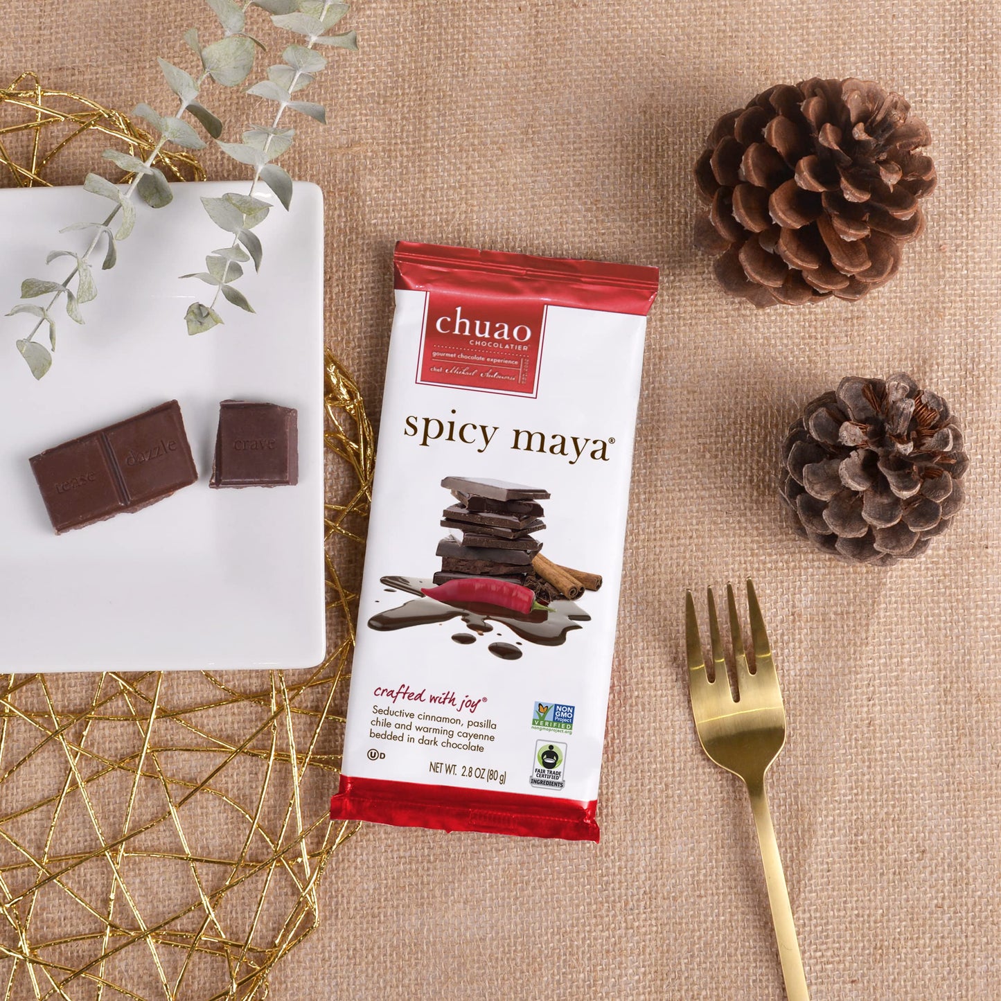 Chuao Chocolatier Spicy Maya Dark Chocolate Bars | Gourmet Cinnamon Cayenne Artisan No Preservatives | 4 Pack (2.8 oz each)