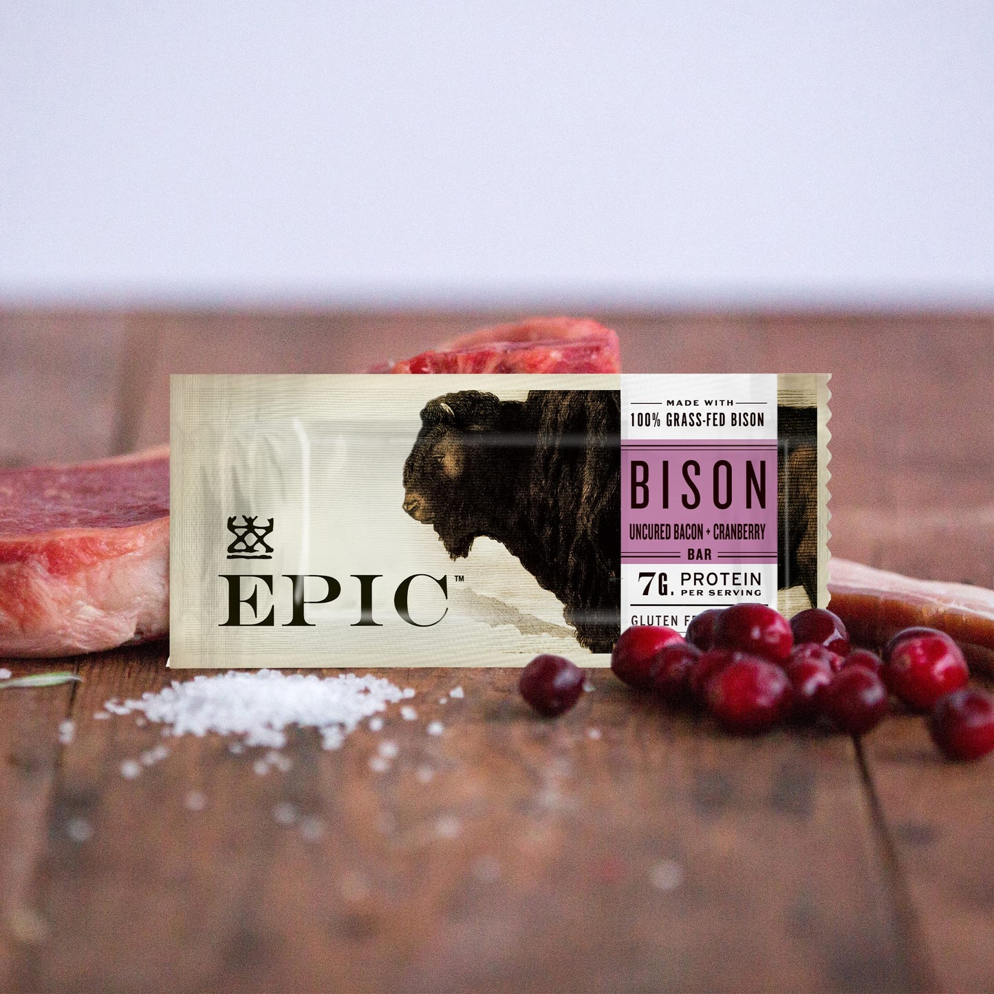 EPIC Bison Bacon Cranberry Bars, Paleo Friendly, Gluten Free, 4 ct, 1.3 oz Bars