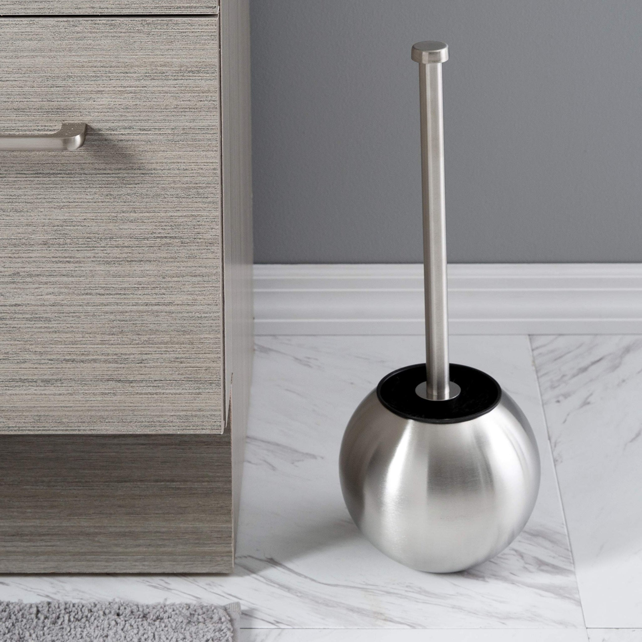 Bath Bliss Globe Design Toilet Brush Holder in Stainless Steel