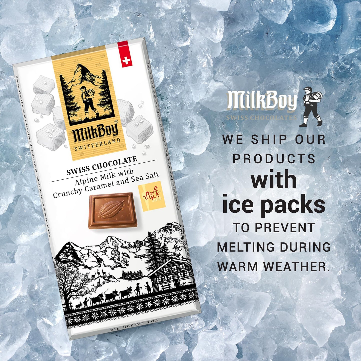 MilkBoy Swiss Chocolates Milk Chocolate Bars, Caramel Salt - 3 oz, 2 Pack
