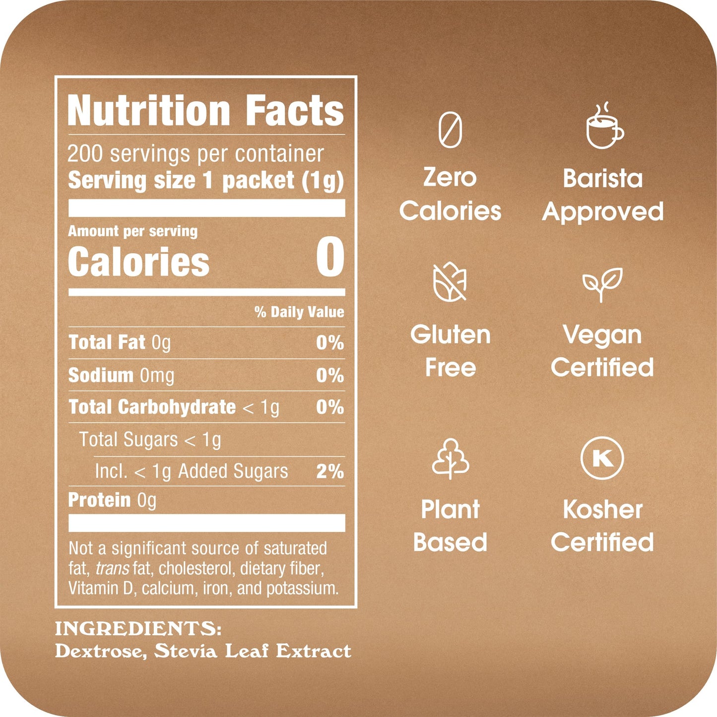 Stevia In The Raw Stevia Sweetener Packets, 200 Ct Box, Zero Calorie Stevia Sugar Substitute Packets, No Erythritol or Artificial Flavors, Vegan, Gluten Free, Kosher, Low Glycemic Index