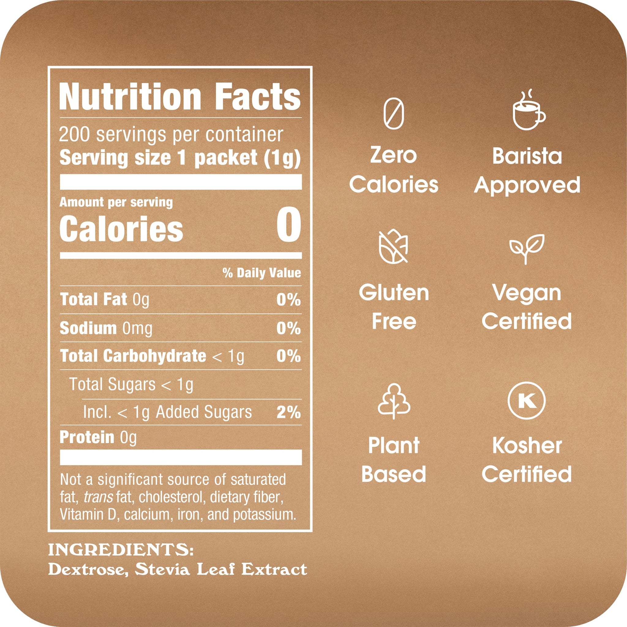 Stevia In The Raw Stevia Sweetener Packets, 200 Ct Box, Zero Calorie Stevia Sugar Substitute Packets, No Erythritol or Artificial Flavors, Vegan, Gluten Free, Kosher, Low Glycemic Index