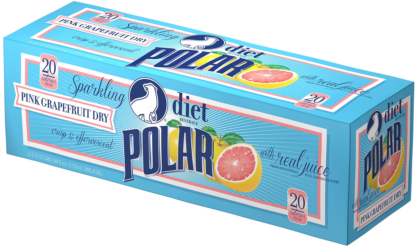 Polar Beverages Dry Juice, Diet Pink Grapefruit, 12 Fluid Ounce (Pack of 12)