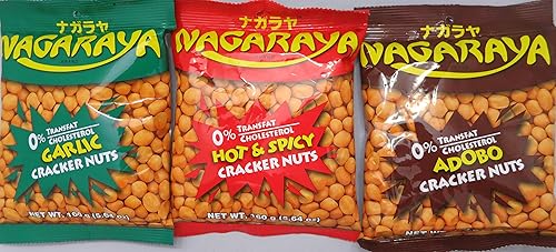 Nagaraya Cracker Nuts Variety Bundle - 2 packs of Adobo, 2 packs of Garlic, 2 packs of Hot and Spicy - Total of 6 Packs