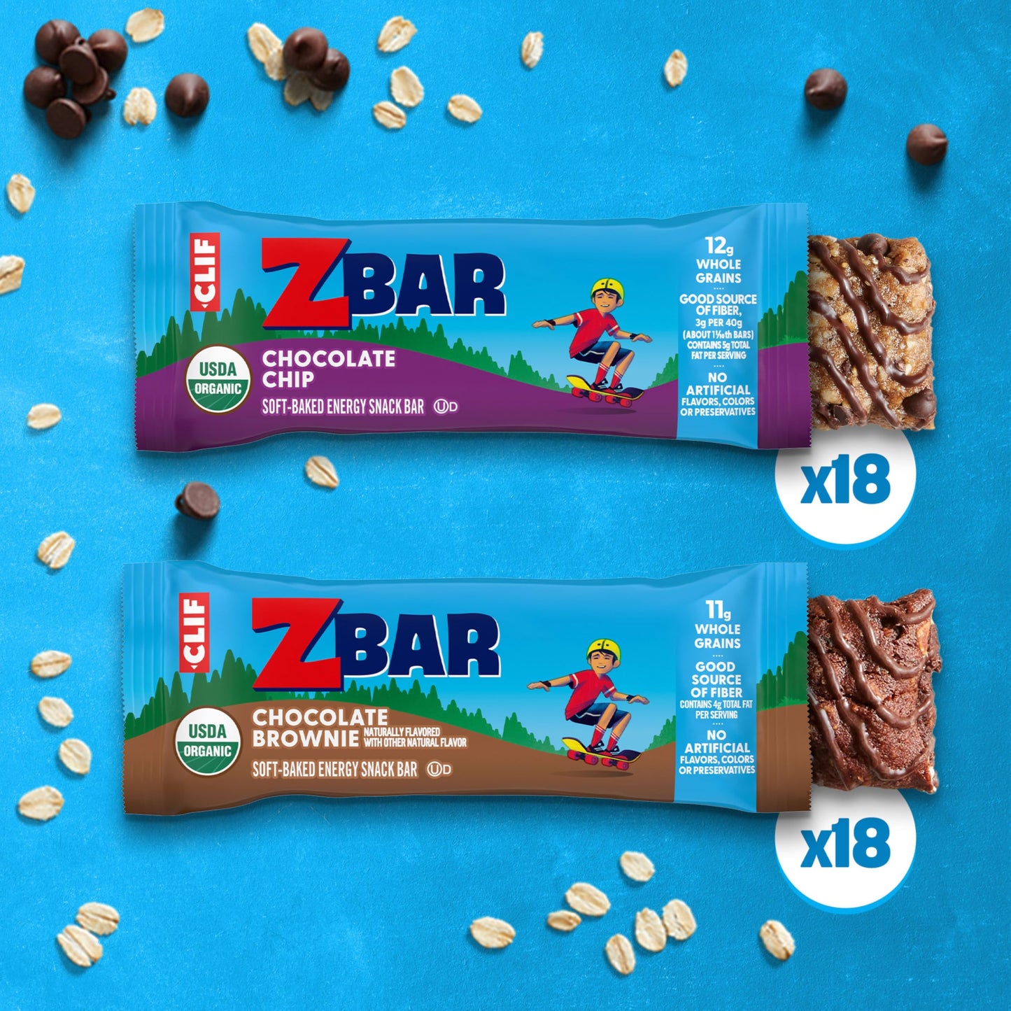 Zbar - Chocolate Chip and Chocolate Brownie - Variety Pack - Soft Baked Snack Bars - Non-GMO - 10-11g Whole Grains - USDA Organic Granola Bars (36