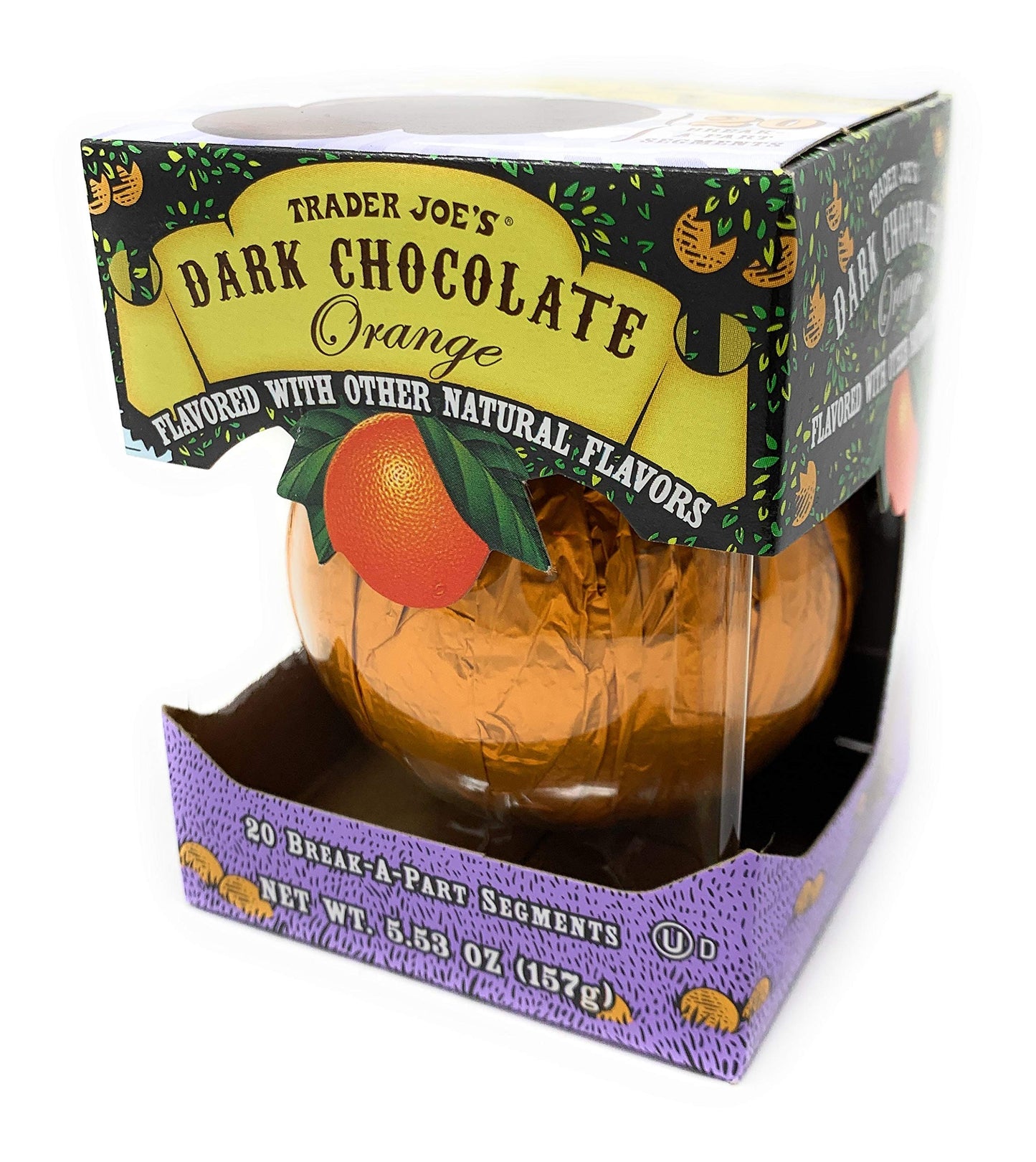 New Trader Joe's Dark Chocolate Orange with 20 Break-A-Part Segments - NET WT 5.53Oz (157g) - 2 PACKS