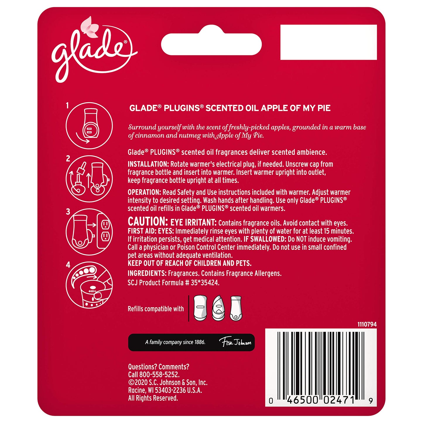 Glade Plugins Scented Oil Refills - Apple of My Pie - Holiday Collection 2020-2 Count Oil Refills Per Package - Pack of 2 Packages