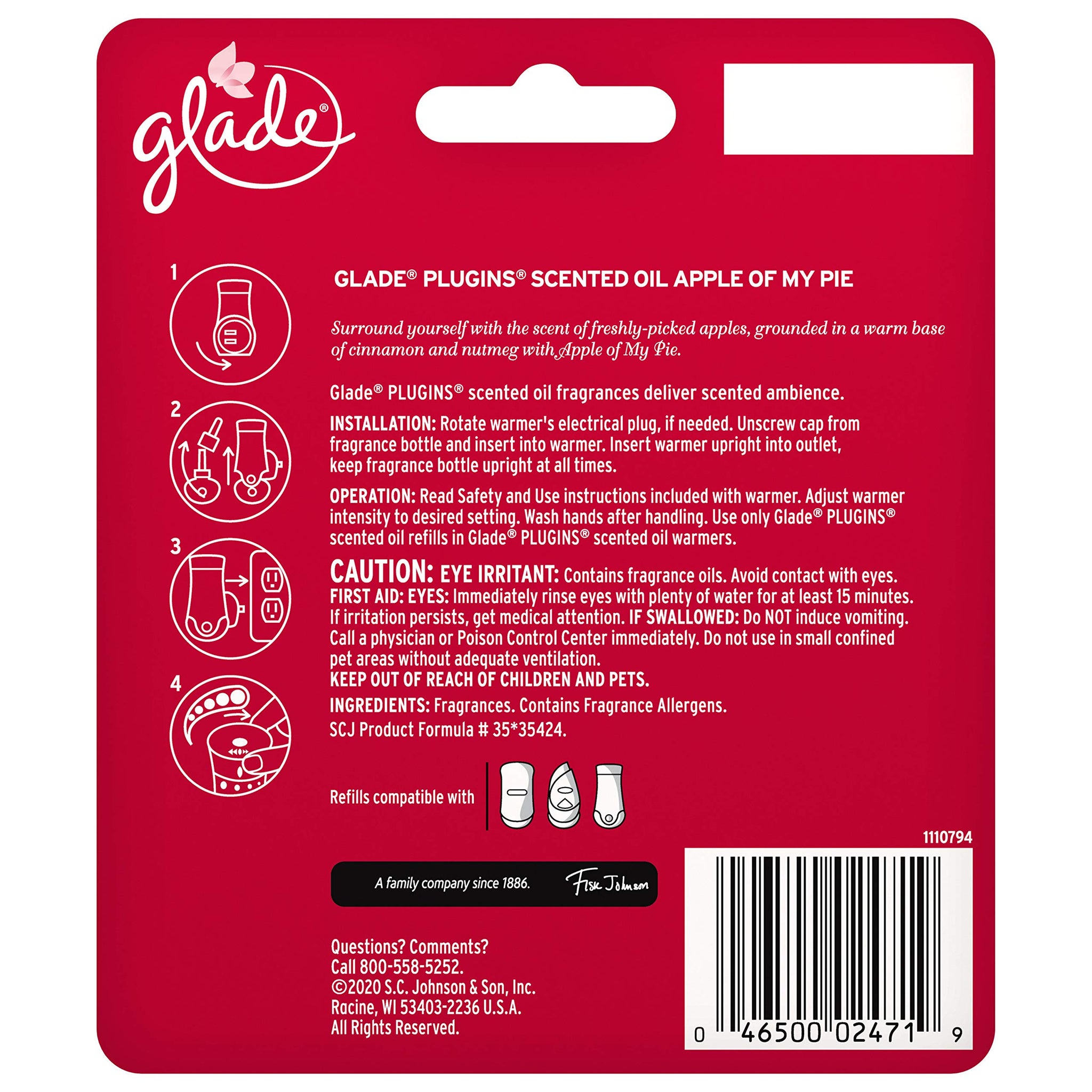 Glade Plugins Scented Oil Refills - Apple of My Pie - Holiday Collection 2020-2 Count Oil Refills Per Package - Pack of 2 Packages