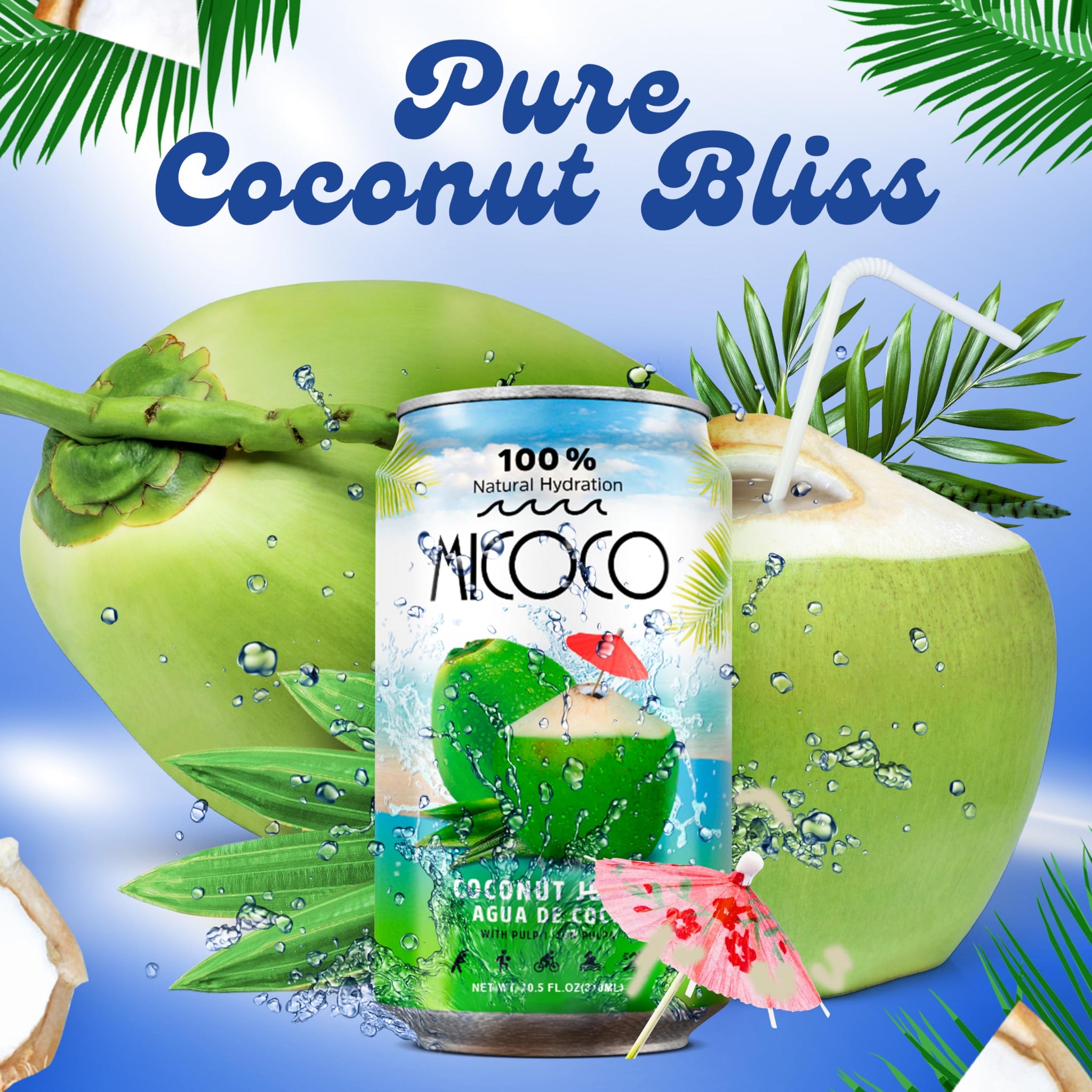 MICOCO Coconut Juice, 60% Juice, With Pulp, 10.5 Fl Oz (Pack of 24)