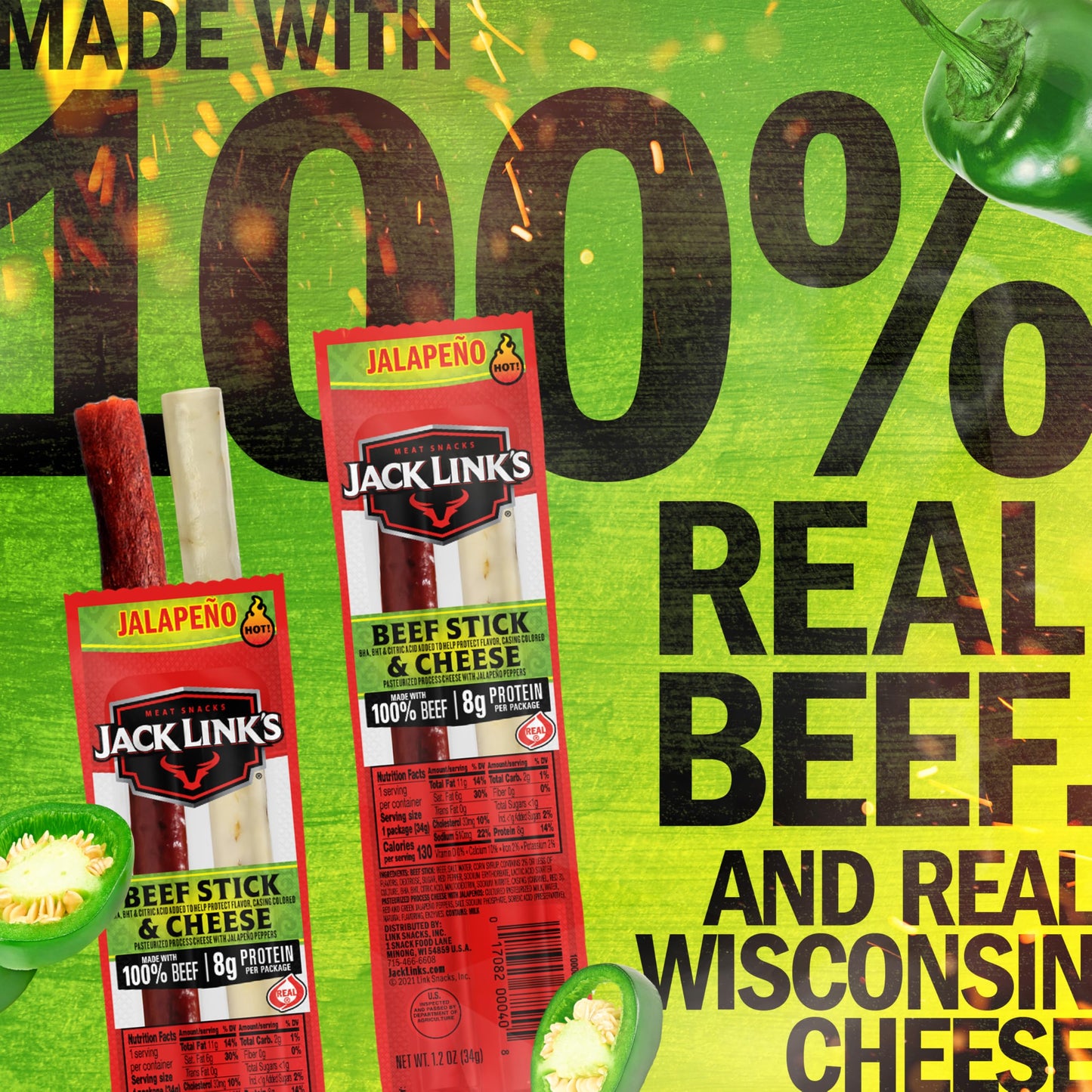 Jack Link's Jalapeno Beef Jerky Sticks and Cheese Sticks Combo - (16 Pack) 1.2 oz Snack Packs - Ready to Eat Protein Snacks - 8g Protein per Serving