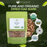 Biokoma Organic Oak Bark 100g (3.55oz) Dried Cut Herb Caffeine-Free USDA Organic Herbal Tea Digestion Support Antioxidant Resealable Moisture Proof