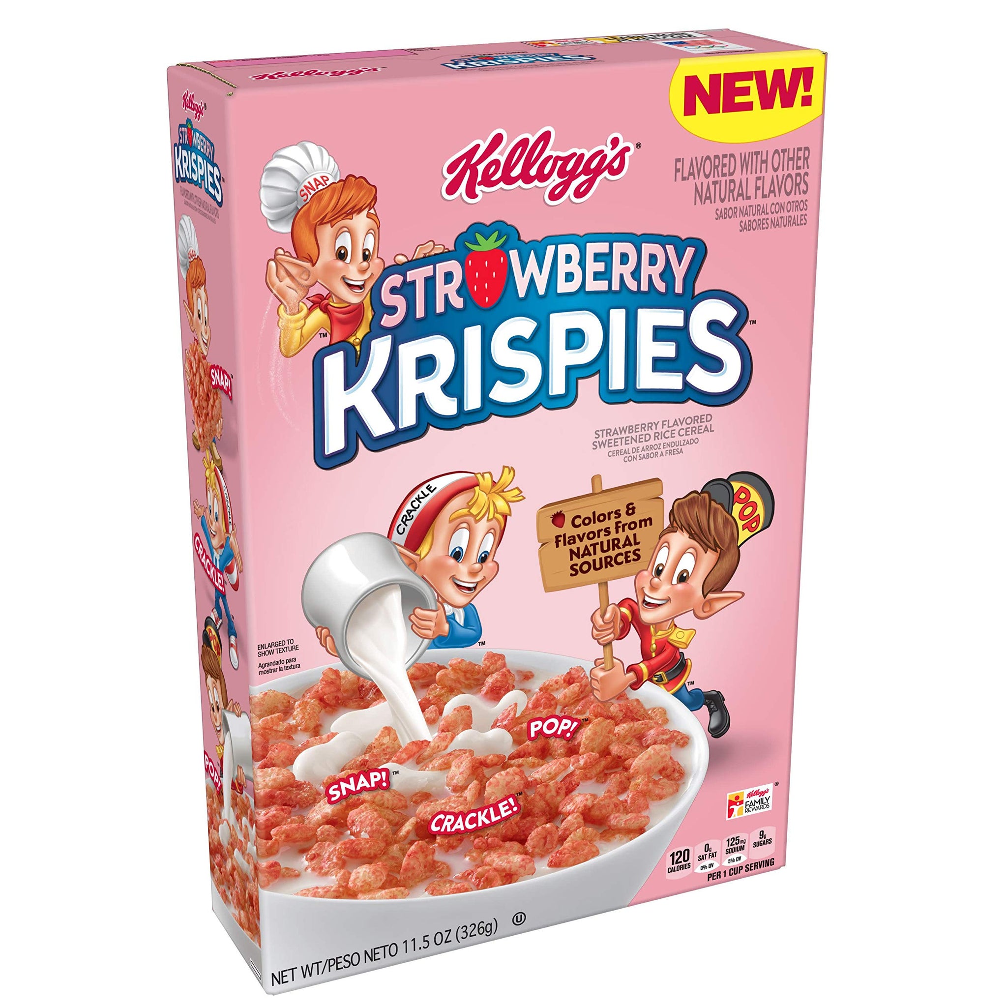Rice Krispies Kellogg's Strawberry Krispies, Breakfast Cereal, A Good Source of 11 Vitamins and Minerals, 11.5oz Box(Pack of 8)