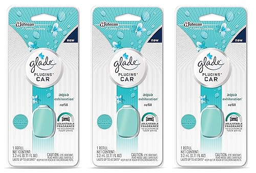 Glade Plugins Car Refill - Aqua Exhilaration - Net Wt. 3.2 mL (0.11 FL OZ) Per Refill - Pack of 3 Refills