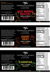 Terrapin Ridge Farms Grill Master Assortment - Sweet Heat, Hot Pepper Bacon, and Carnitas Grill & Wing Sauces - Gourmet BBQ Sauce Trio for Meats