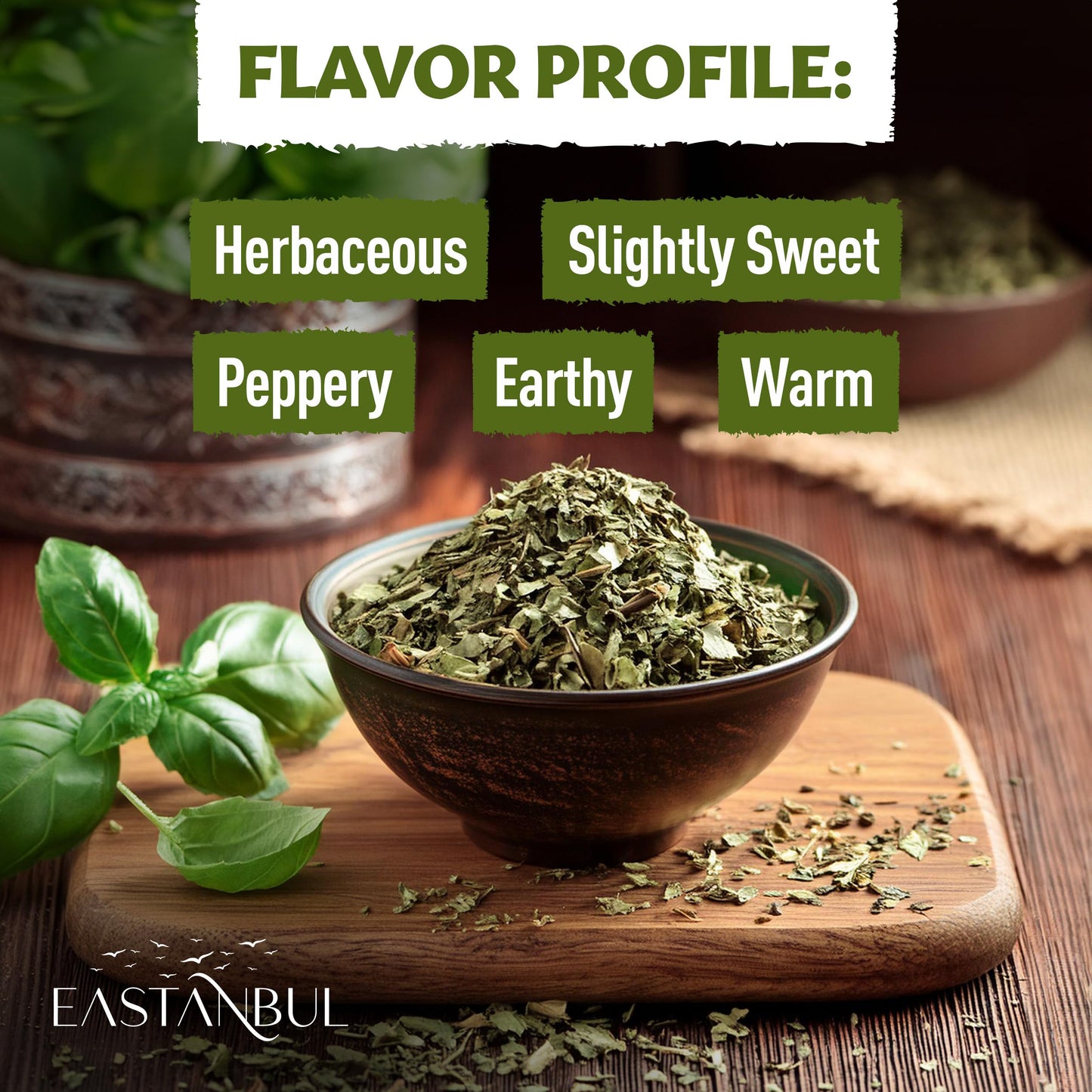 Eastanbul Dried Basil, 2.12oz, Dried Basil Leaves, Seasoning for Cooking and Food Seasoning, Perfect for Pesto, Pasta, Pizza, Mediterranean Sweet