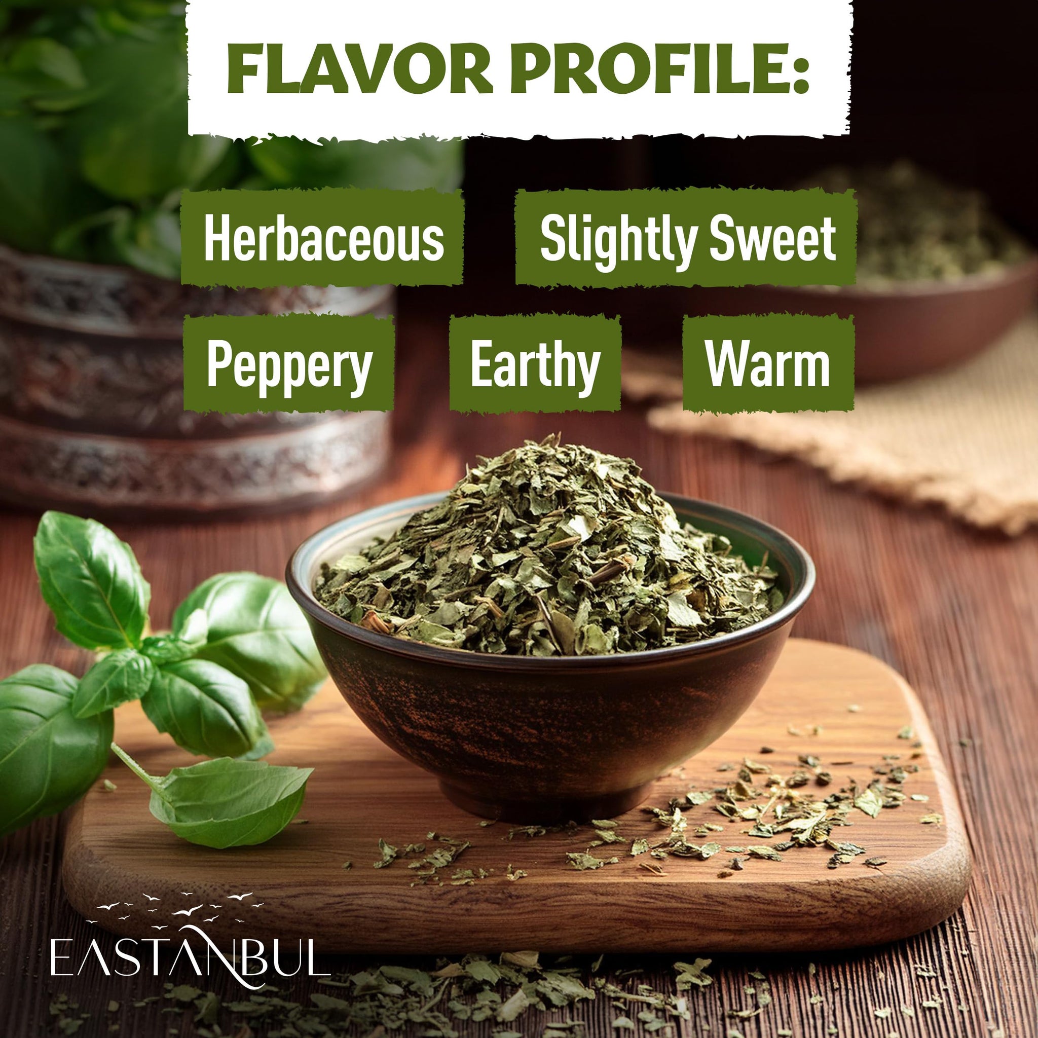 Eastanbul Dried Basil, 2.12oz, Dried Basil Leaves, Seasoning for Cooking and Food Seasoning, Perfect for Pesto, Pasta, Pizza, Mediterranean Sweet