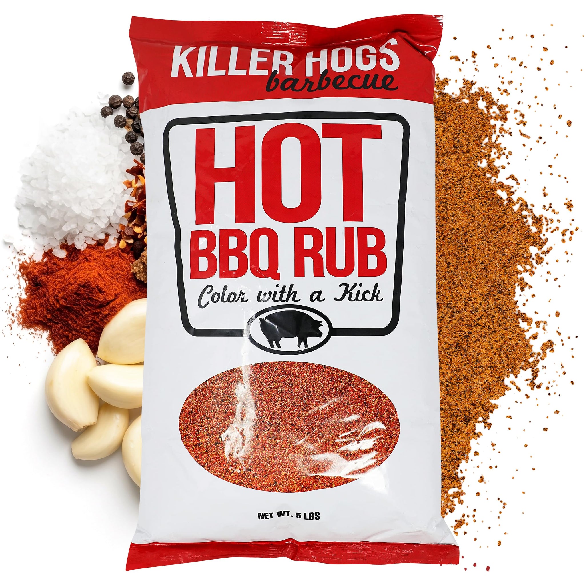 Killer Hogs HOT BBQ Rub Championship Grill Seasoning for Beef, Steak, Burgers, Pork, and Chicken, 5 lb Bag