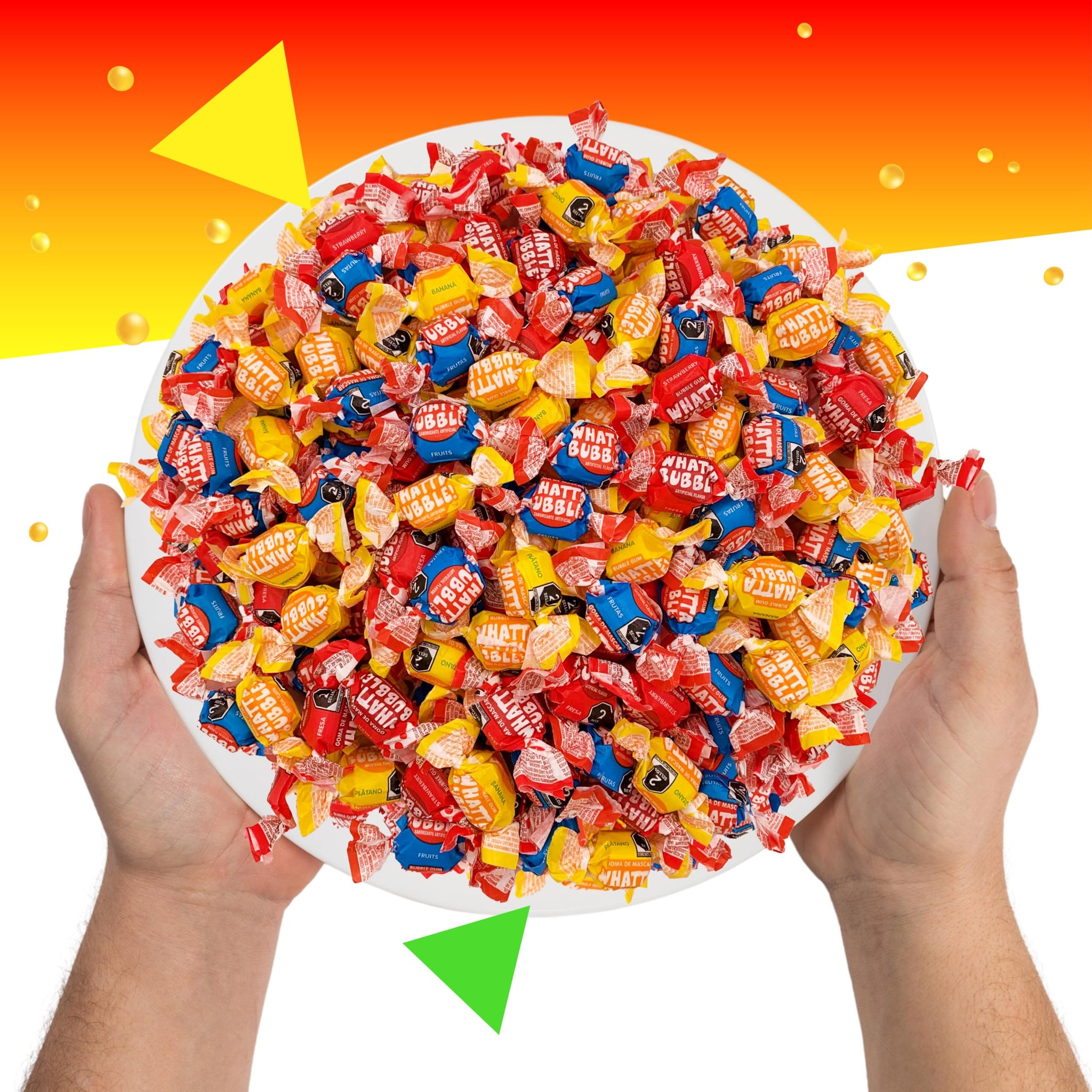 Whatta Bubble Gum Pack | 1 Pound Bag | Individually Wrapped Chewing Gum | Assorted Fruit Bubblegum | Banana, Strawberry & Fruit Mix (Approx. 110