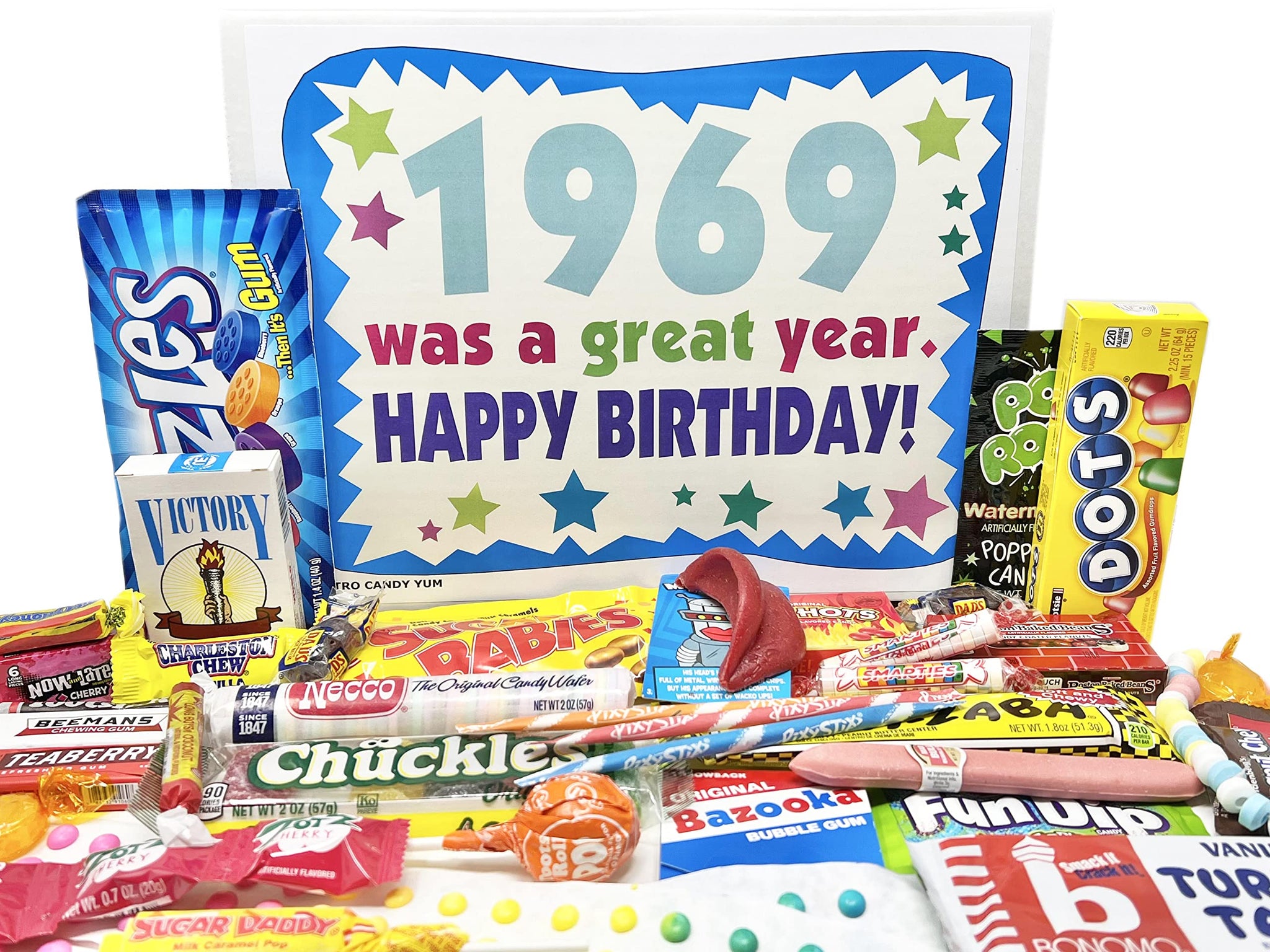 RETRO CANDY YUM ~ 1969 57th Birthday Gift Box Nostalgic Candy from Childhood for 57 Year Old Man or Woman Born 1969