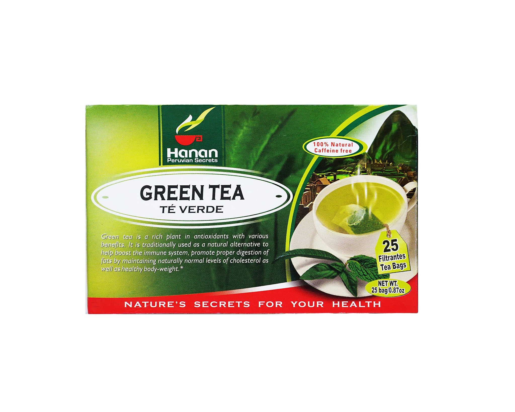 Hanan Peruvian Secrets Te Verde| 100% Natural Green Tea | 25 Tea Bags| Rich in antioxidants & vitamins | Promote Good Digestion
