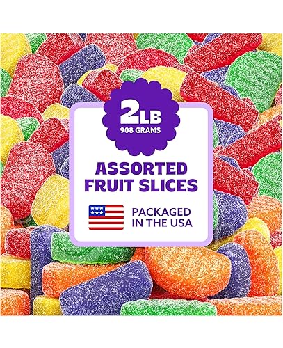Cambie Fruit Slices Candy, 2 lb of Assorted Fruit Slices Jelly Candy in Five Mouth-Watering Flavors - Cherry, Orange, Mint, Grape and Lemon, Soft
