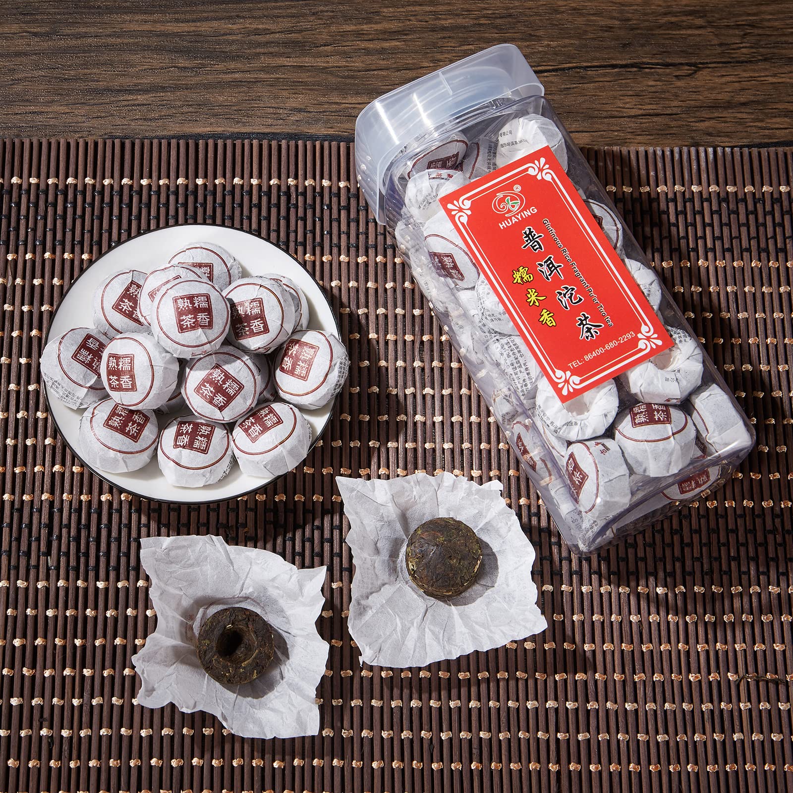 HUAYING Pu-erh Tea, Ripe Puerh Tea Mini Tea Cake with Glutinous Rice Fragrant, Loose Leaf Tea, 8.47 Ounce/240g