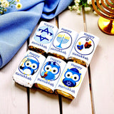 Hanukkah Stickers - 54 Owl Theme Party Favor Labels for Gift Bags, Jewish Holiday Decorations, Chanukah Celebration Supplies