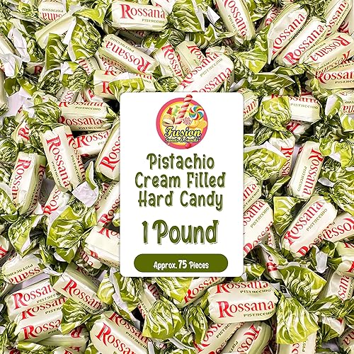 Rossana Pistachio Candy - 1 Pound Bag - Italian Hard Candy Individually Wrapped - Classic Pistachio Treat - Puntini Style Sweets - Authentic Italian