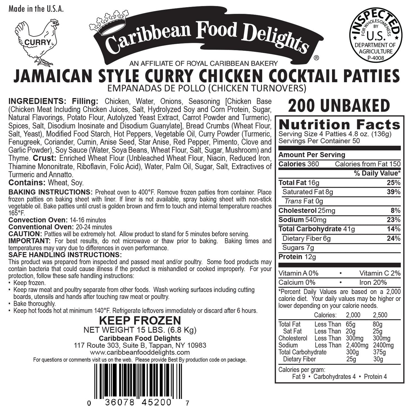 Jamaican Style Cocktail Patties, Unbaked (Chicken, 1 case of 200 Count)