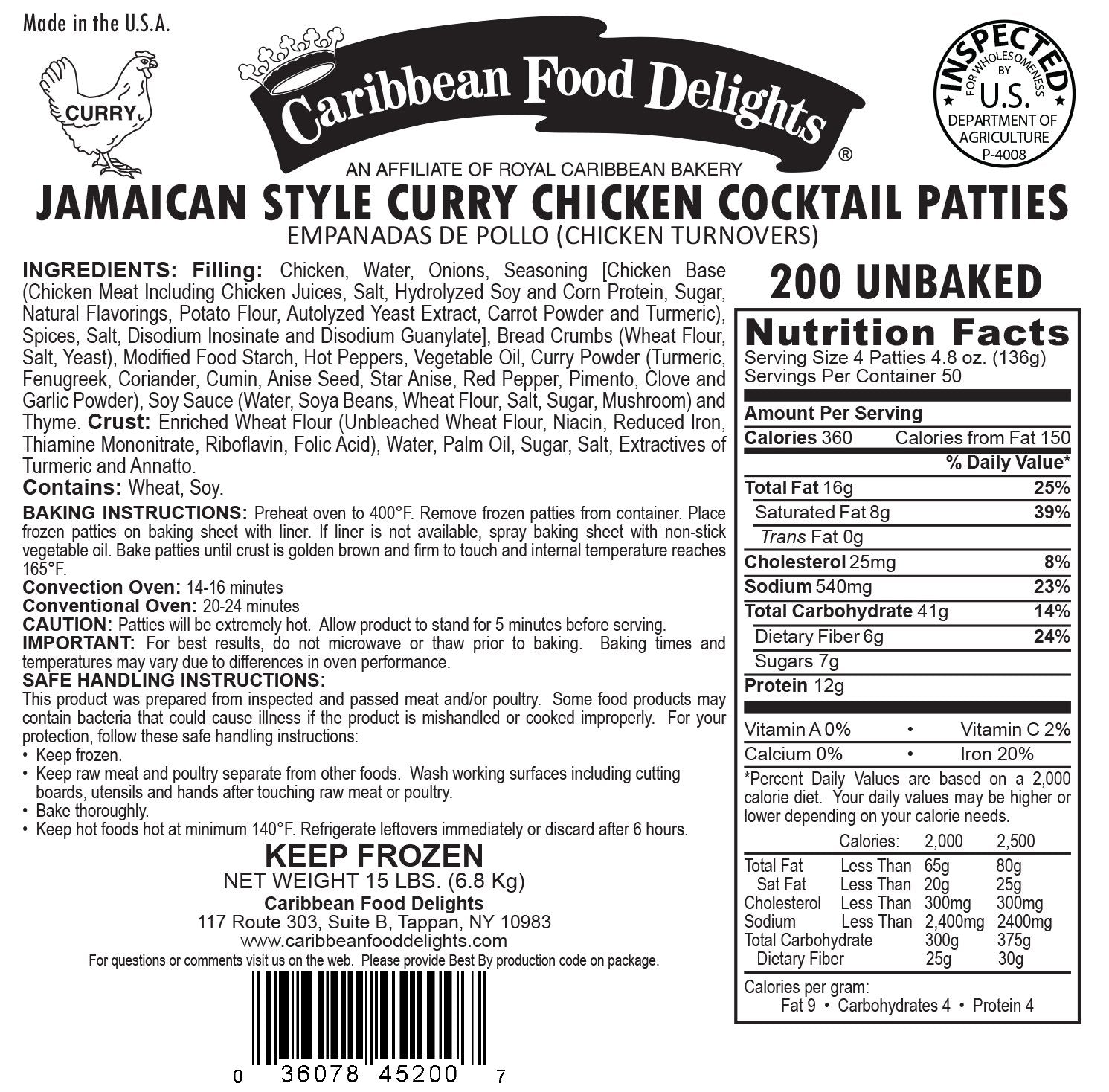 Jamaican Style Cocktail Patties, Unbaked (Chicken, 1 case of 200 Count)