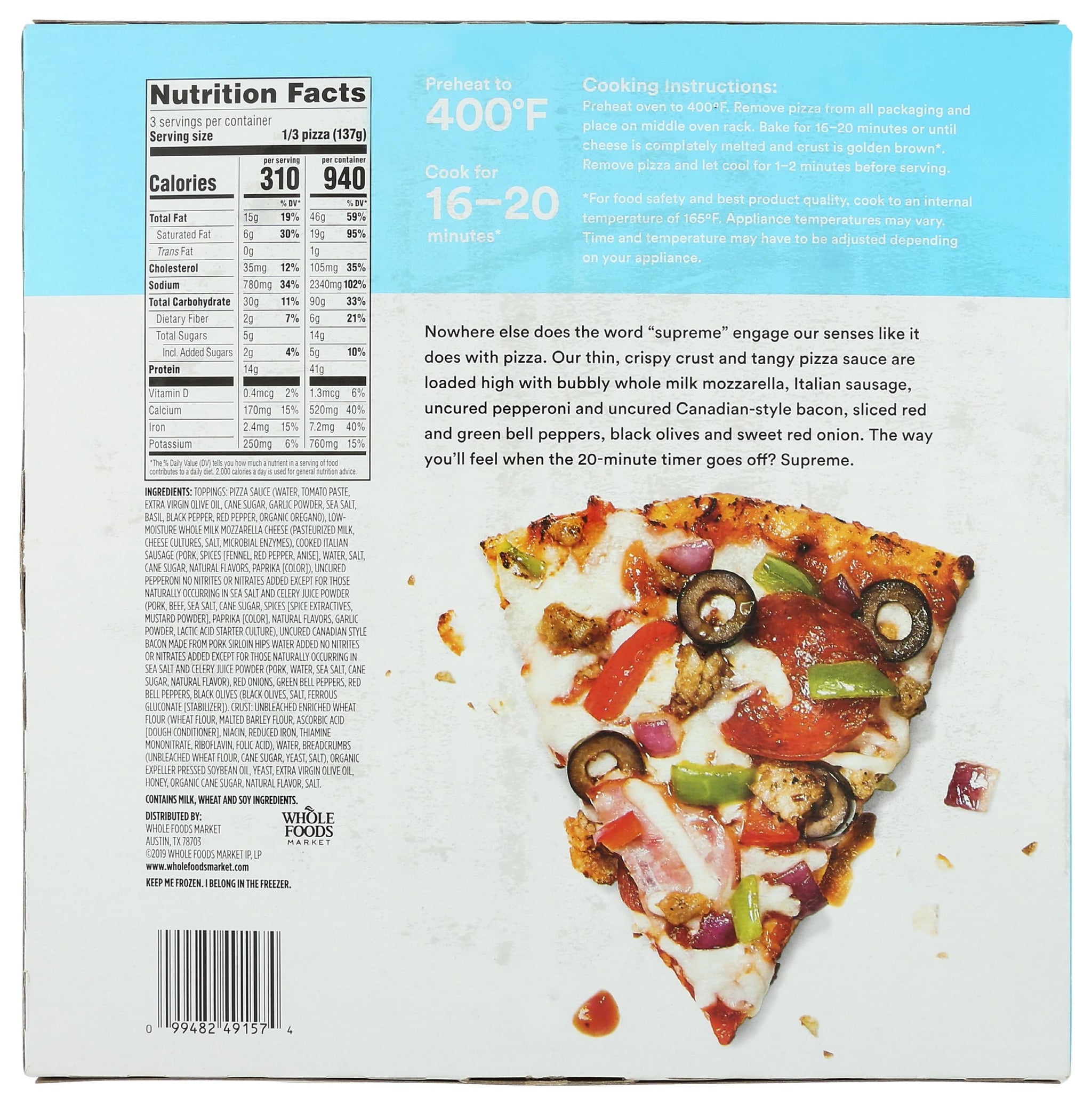 365 by Whole Foods Market Supreme Thin Crust Pizza, 14.5 OZ
